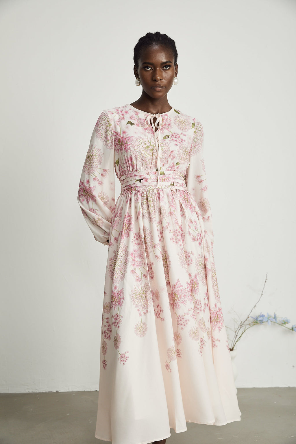 Yvette çiçek midi elbise