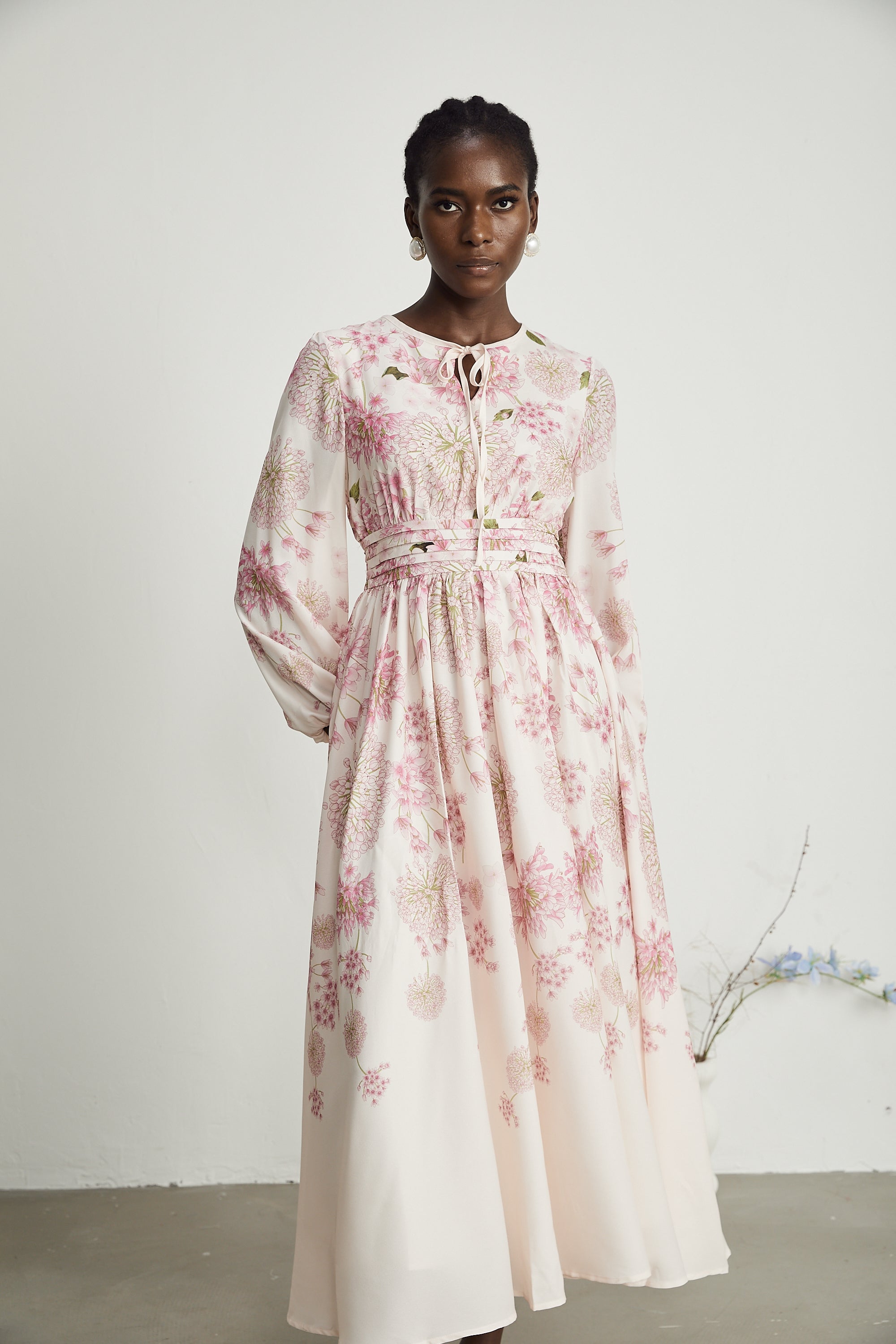 Yvette çiçek midi elbise