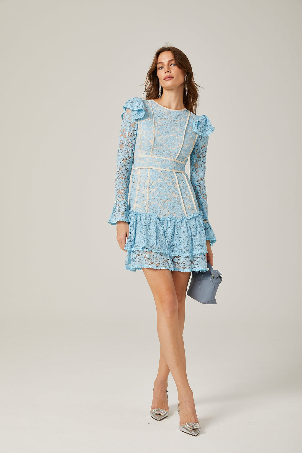 Dantel Çiçek İşlemeli Mini Elbise