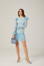 Dantel Çiçek İşlemeli Mini Elbise