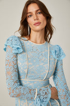 Dantel Çiçek İşlemeli Mini Elbise