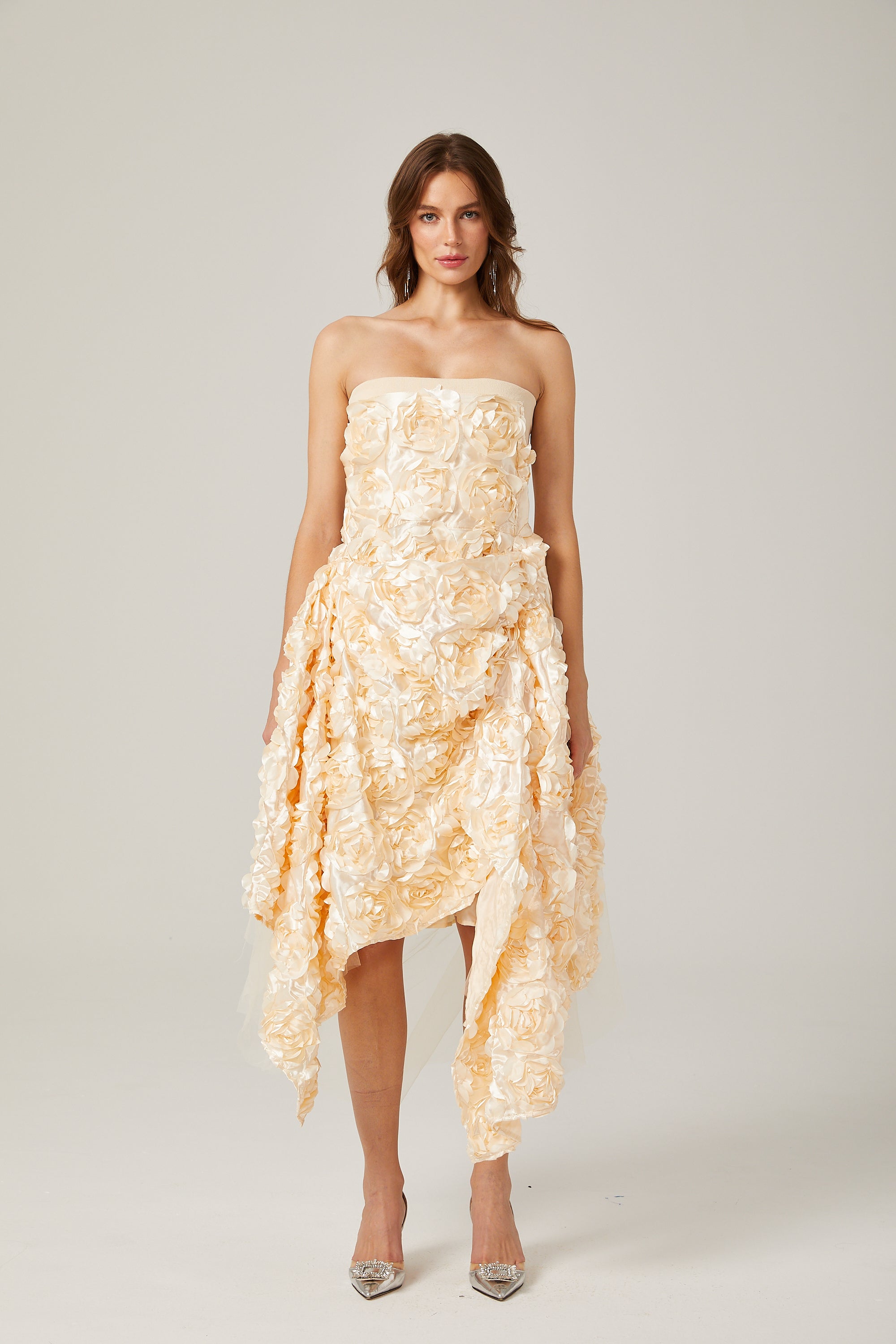 Sydel asimetrik midi elbise