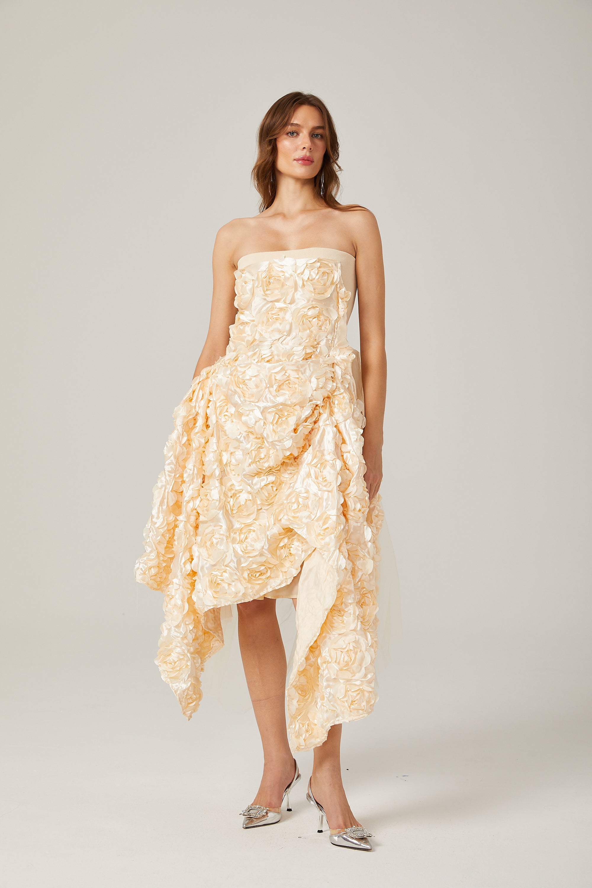 Sydel asimetrik midi elbise