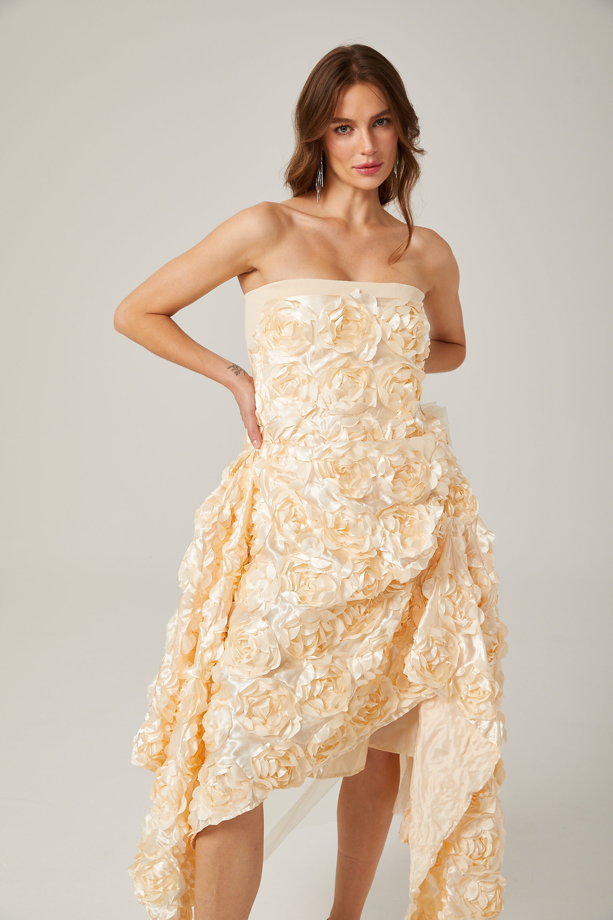 Sydel asimetrik midi elbise