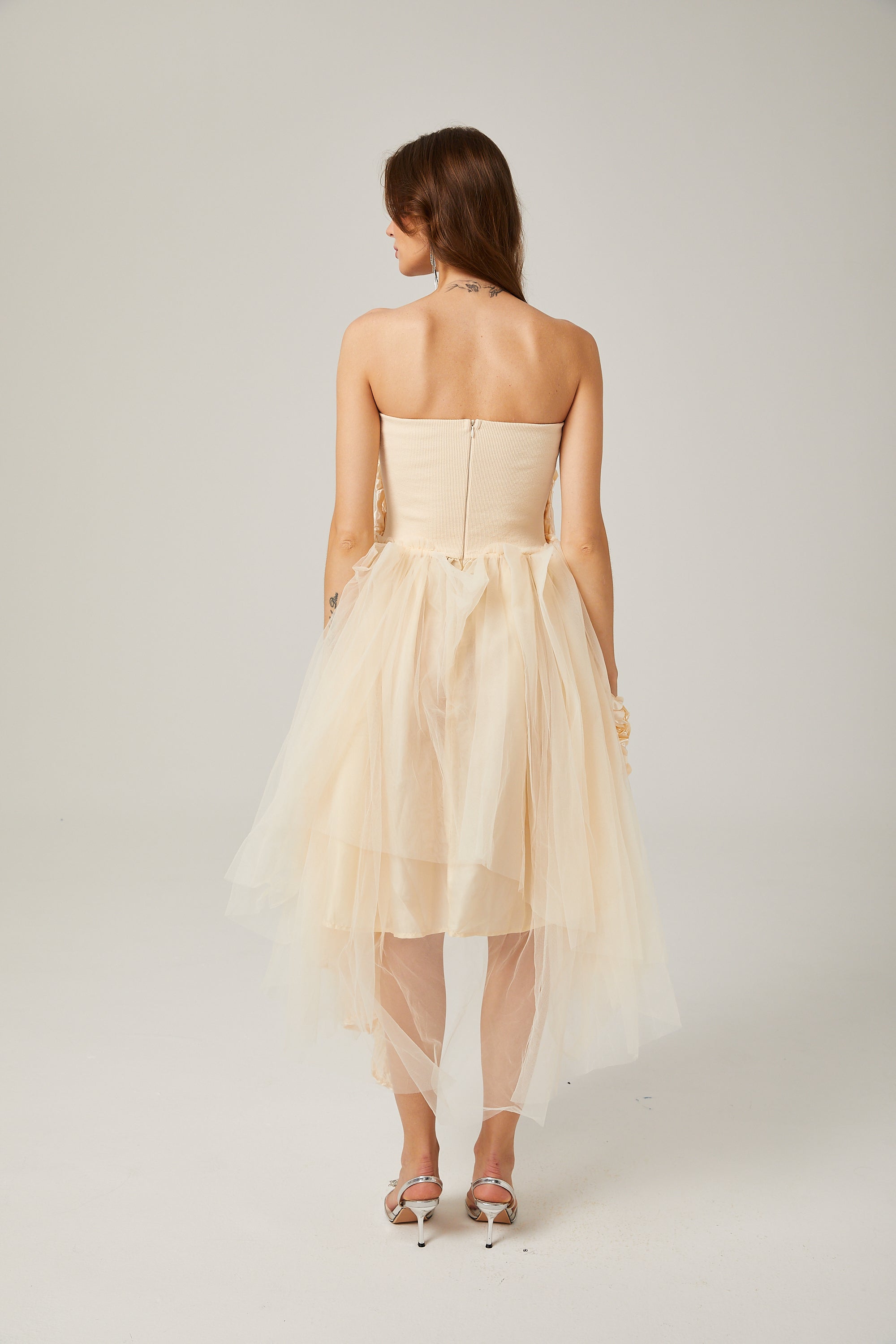 Sydel asimetrik midi elbise