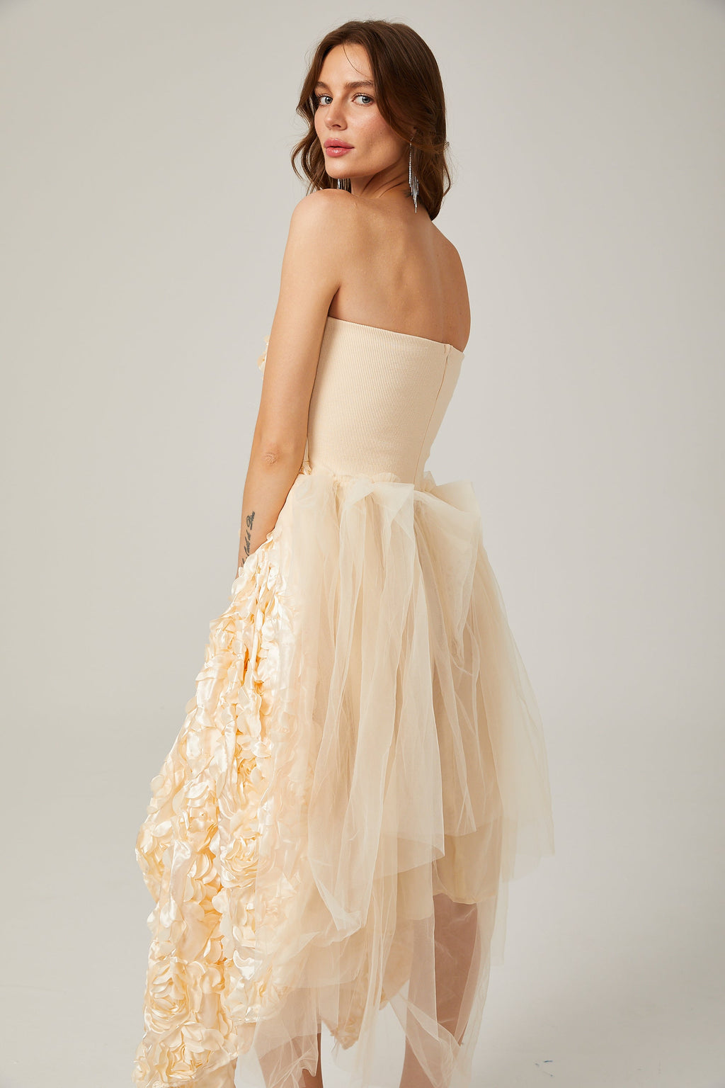 Sydel asimetrik midi elbise