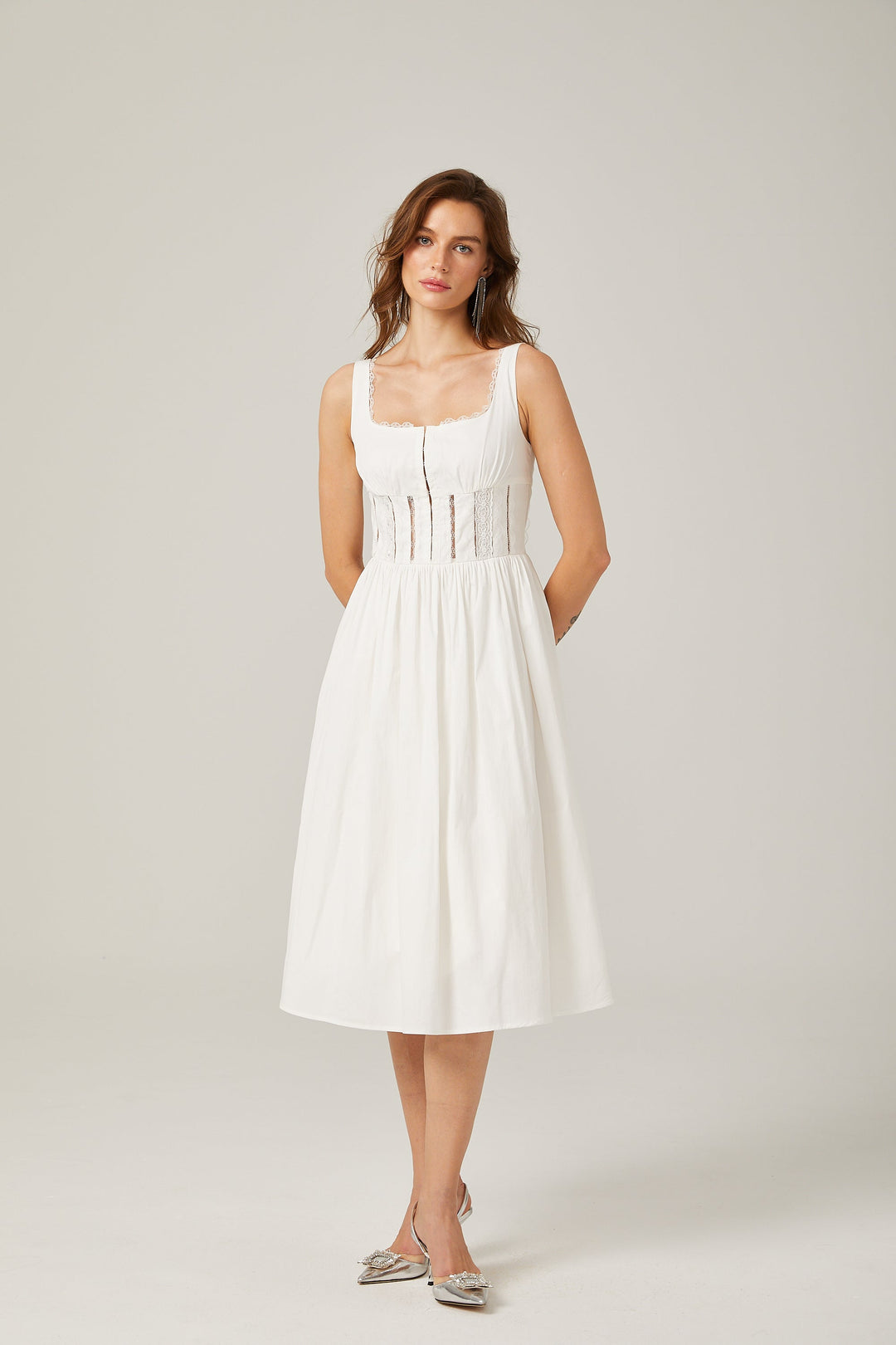 Jeanne dantel midi elbise