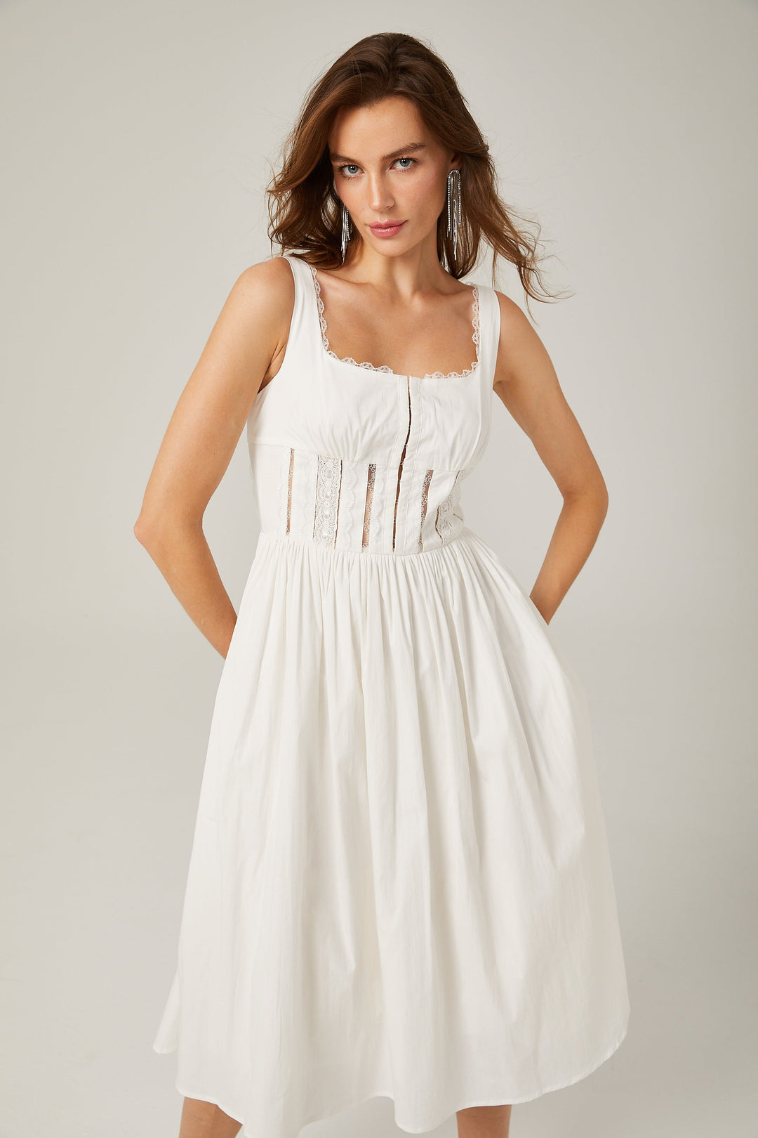 Jeanne dantel midi elbise