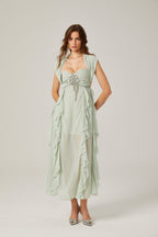 Salilah fırfırlı midi elbise