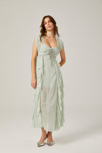 Salilah fırfırlı midi elbise