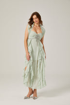 Salilah fırfırlı midi elbise