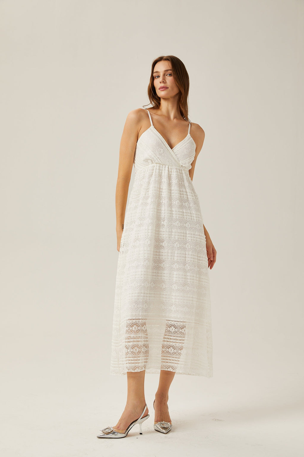 Gabrielle dekolte midi elbise