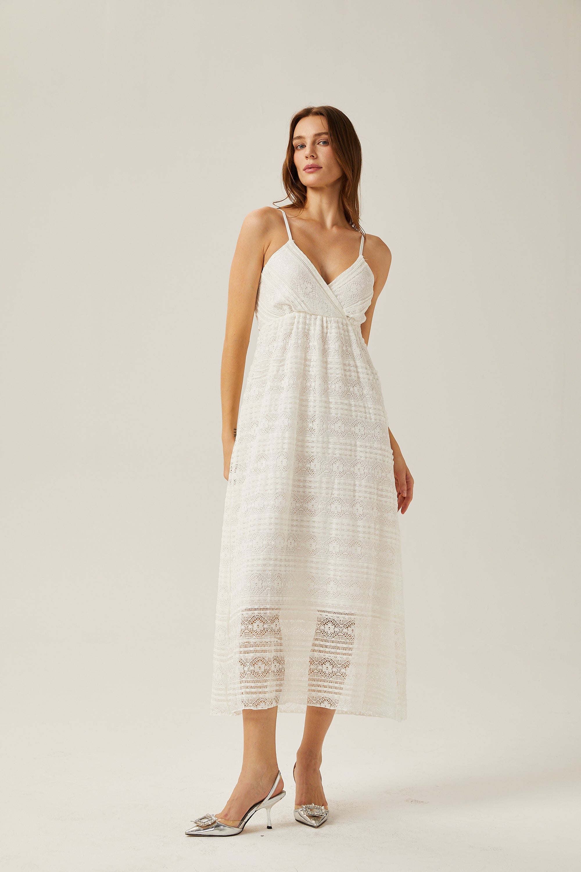 Gabrielle dekolte midi elbise