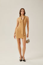 Şal Yakalı Örme Mini Elbise