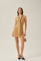 Şal Yakalı Örme Mini Elbise