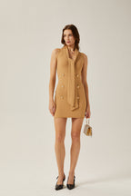 Şal Yakalı Örme Mini Elbise