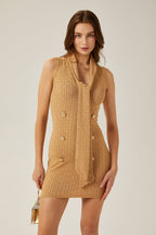 Şal Yakalı Örme Mini Elbise