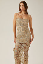 Çiçek İşlemeli Midi Elbise