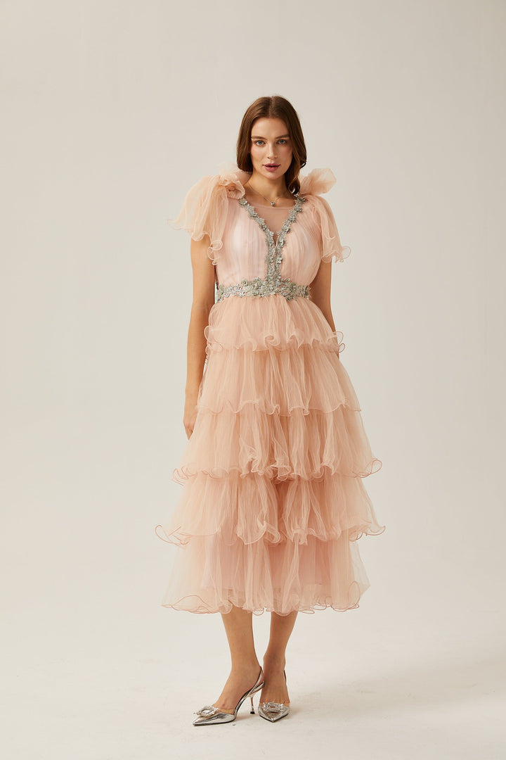 Suzette kristal midi elbise