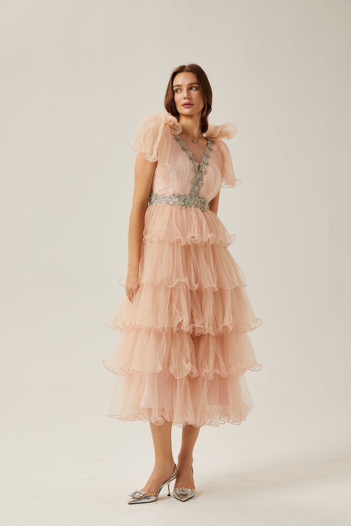 Suzette kristal midi elbise