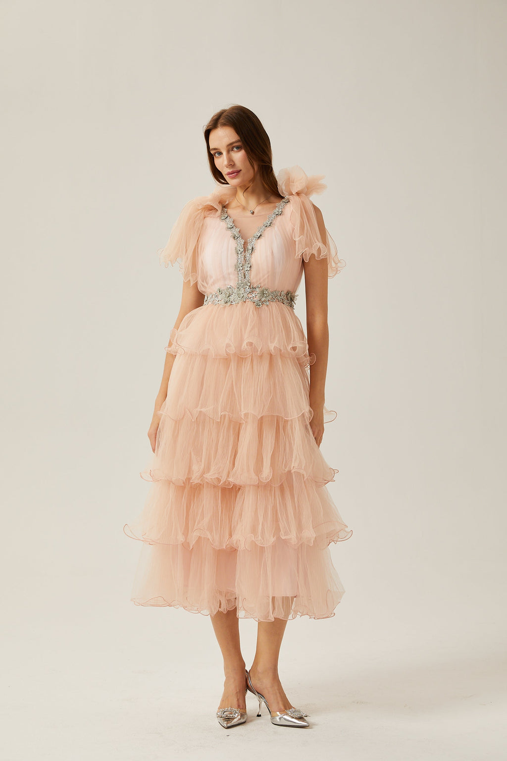 Suzette kristal midi elbise