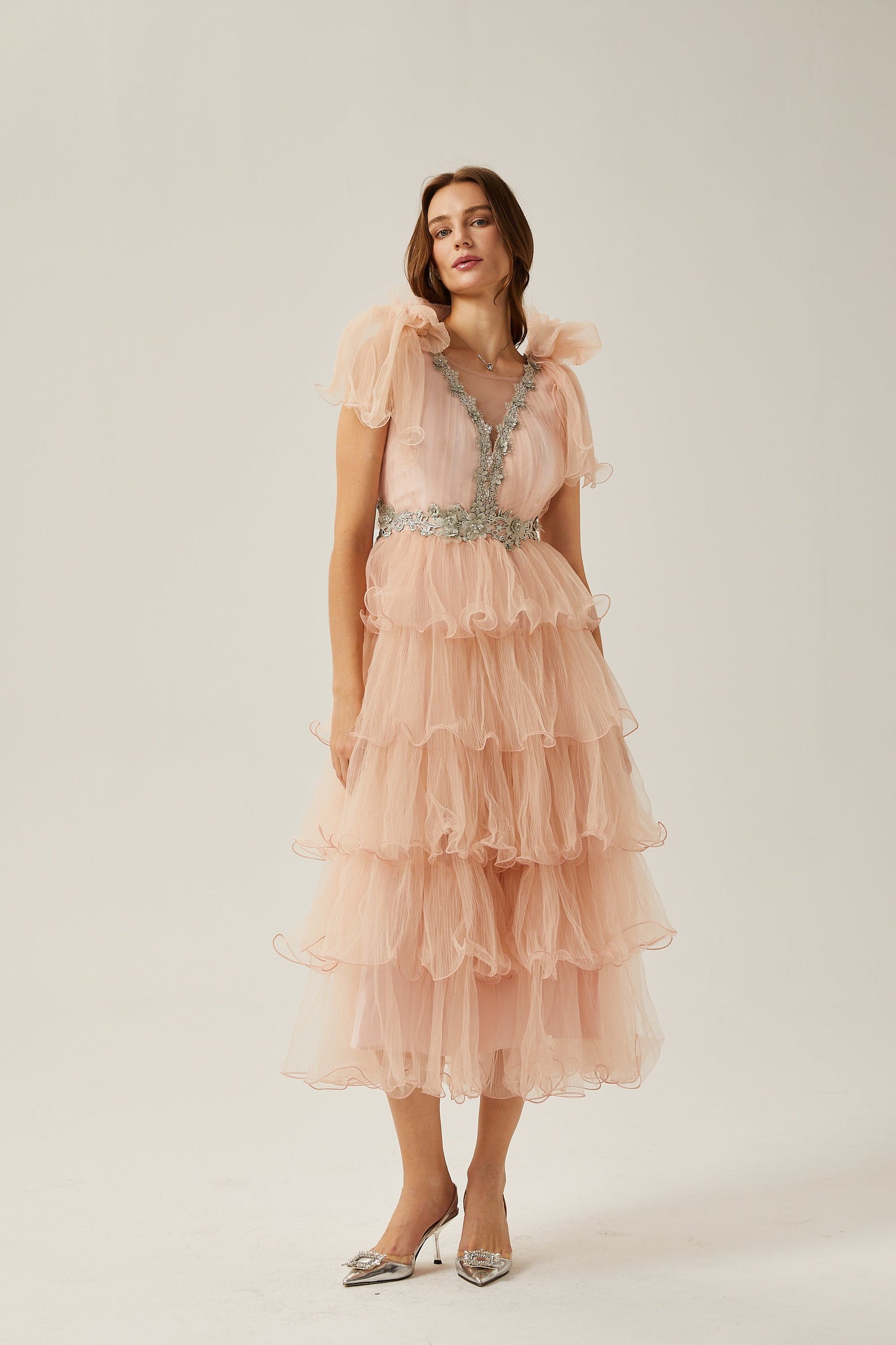 Suzette kristal midi elbise
