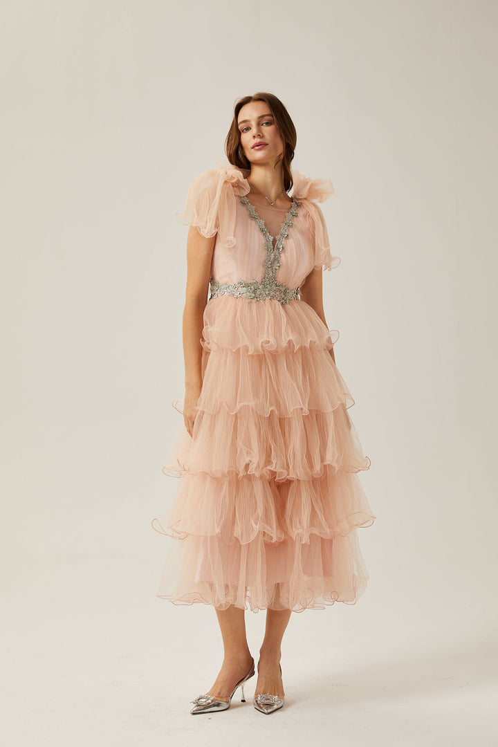 Suzette kristal midi elbise