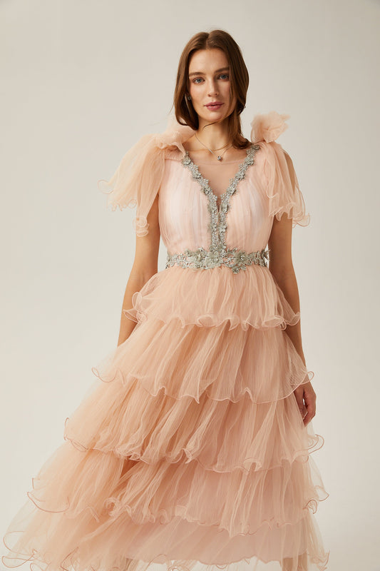 Suzette kristal midi elbise
