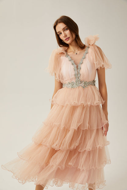 Suzette kristal midi elbise