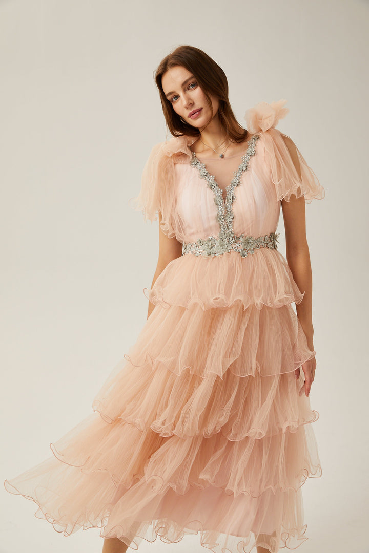 Suzette kristal midi elbise