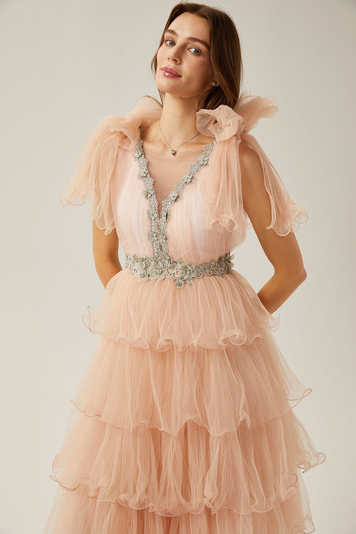 Suzette kristal midi elbise