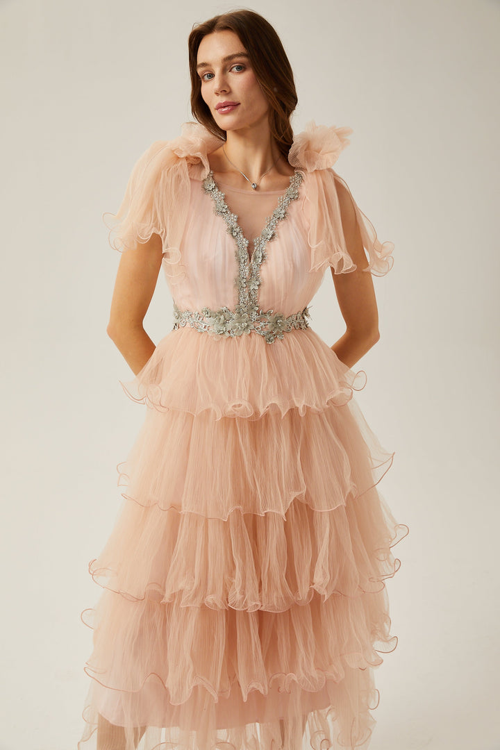 Suzette kristal midi elbise