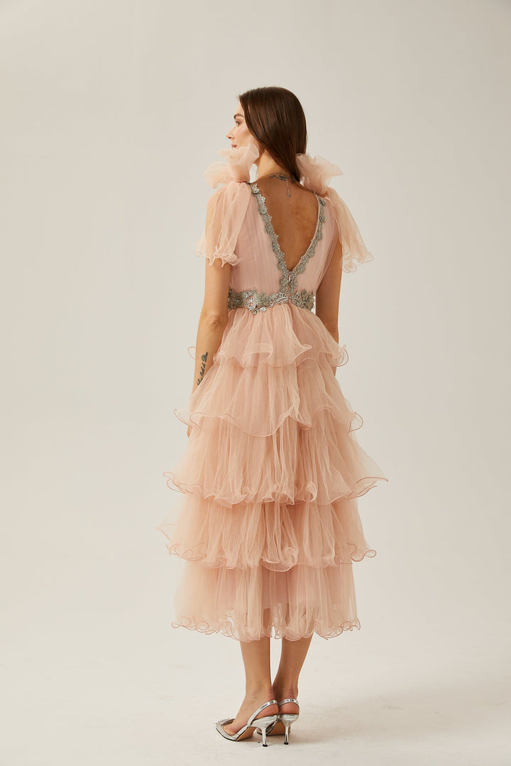 Suzette kristal midi elbise