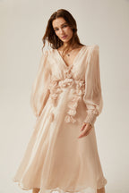 Lucie suni çiçek süslemeli midi elbise