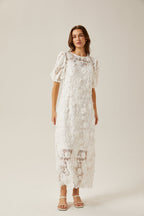 Valérie çiçekli dantel midi elbise