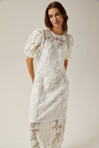 Valérie çiçekli dantel midi elbise