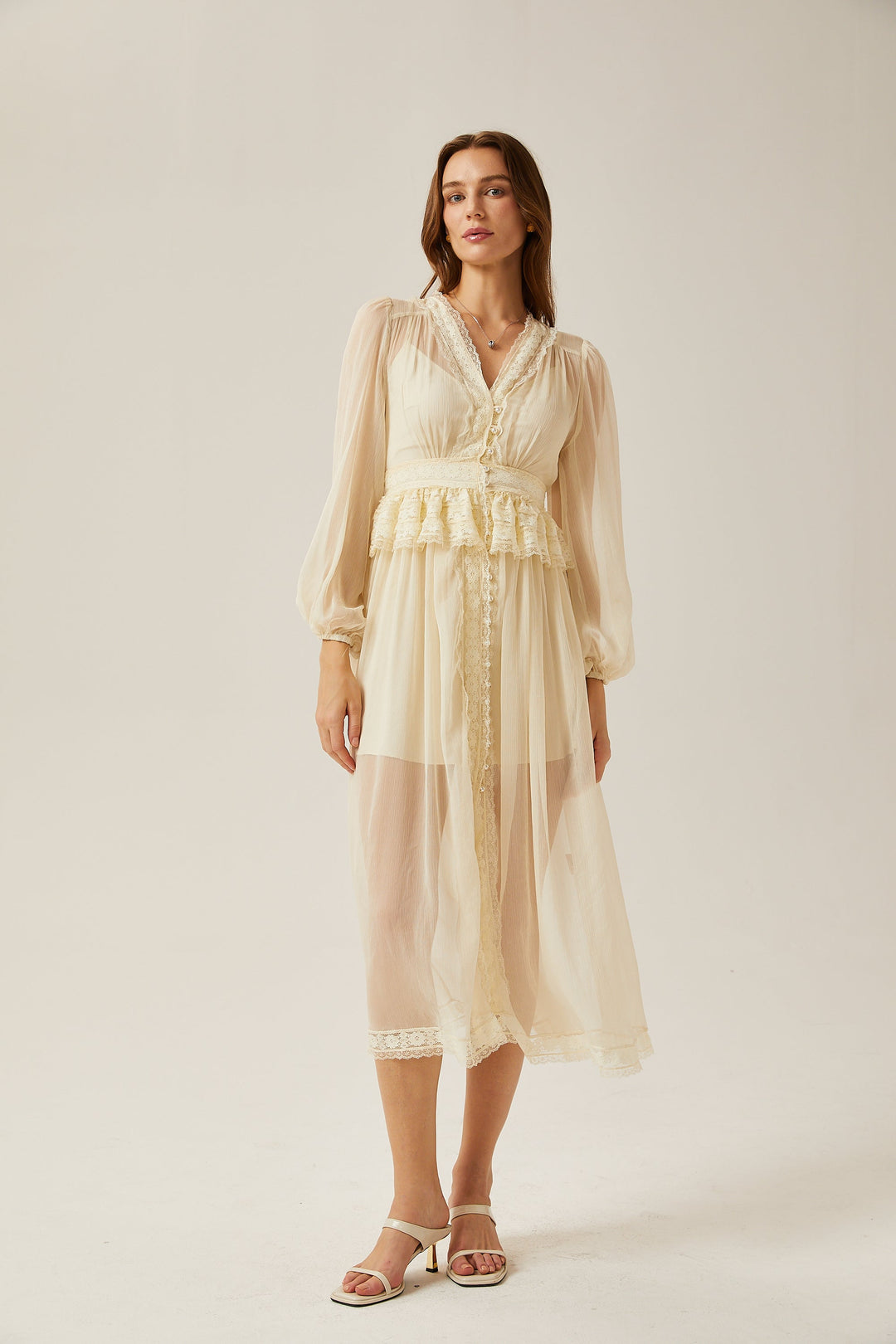 Delphine dantel midi elbise