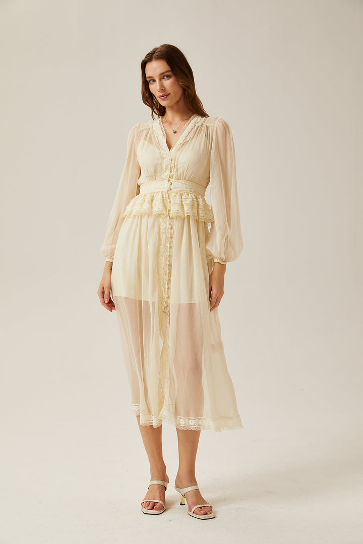 Delphine dantel midi elbise