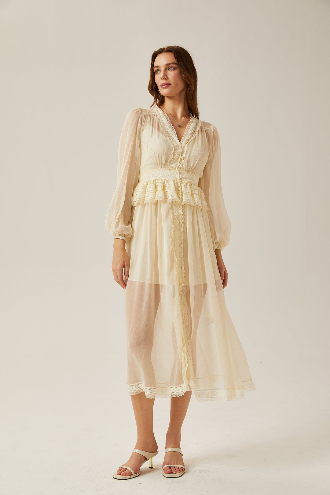 Delphine dantel midi elbise