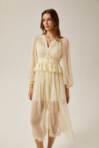 Delphine dantel midi elbise