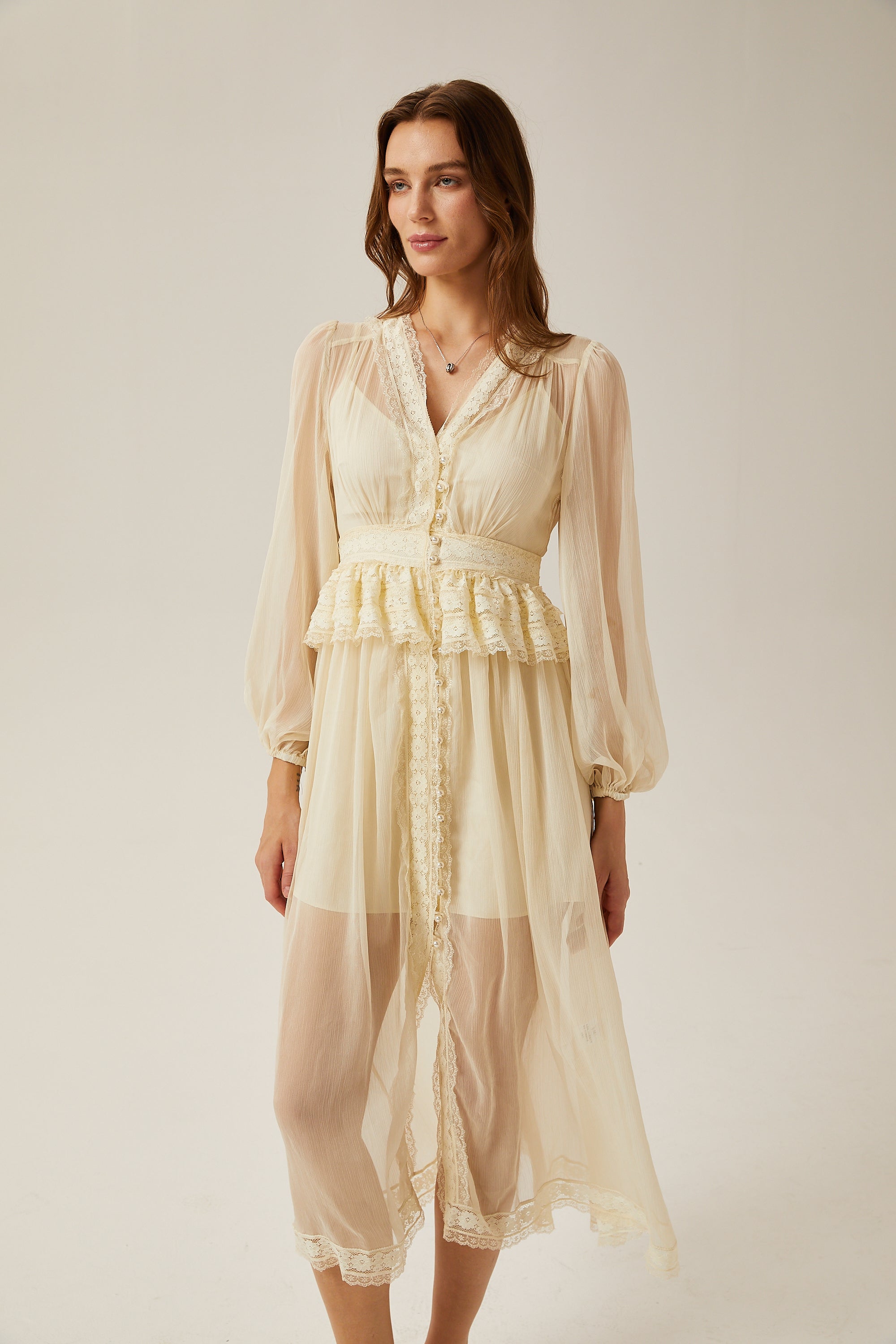 Delphine dantel midi elbise