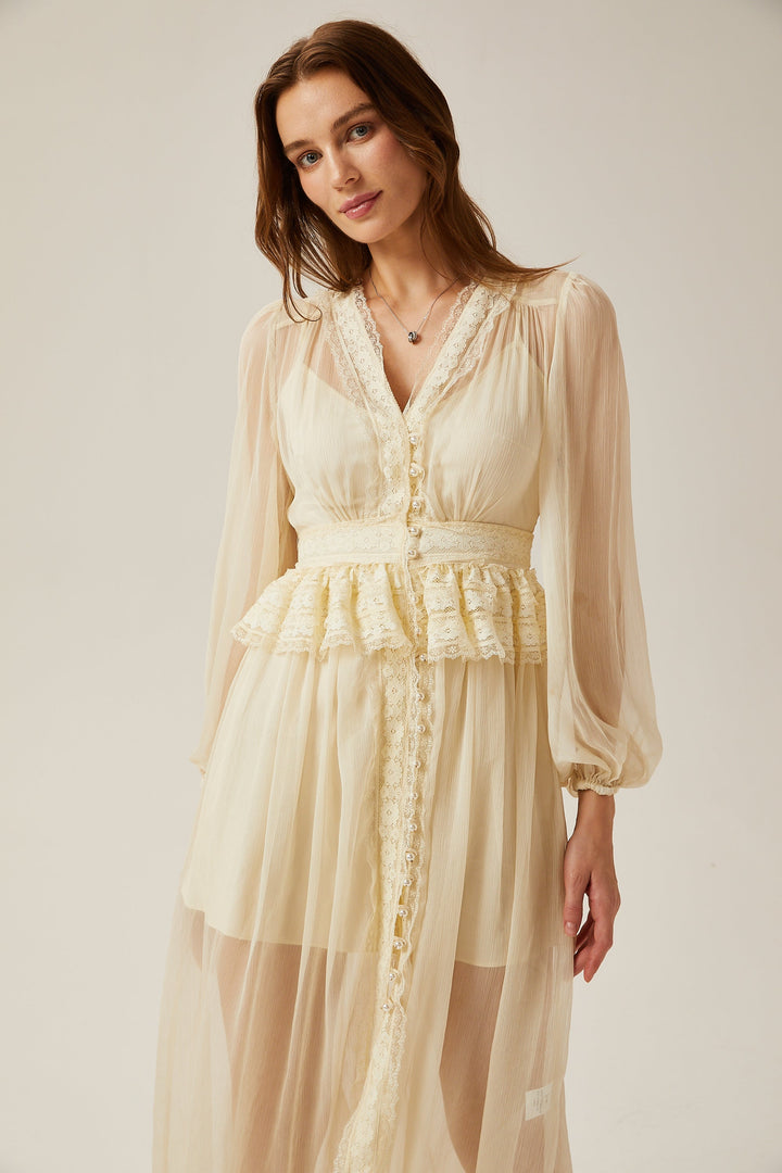 Delphine dantel midi elbise