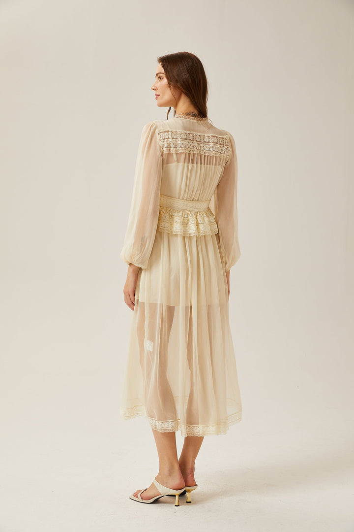 Delphine dantel midi elbise