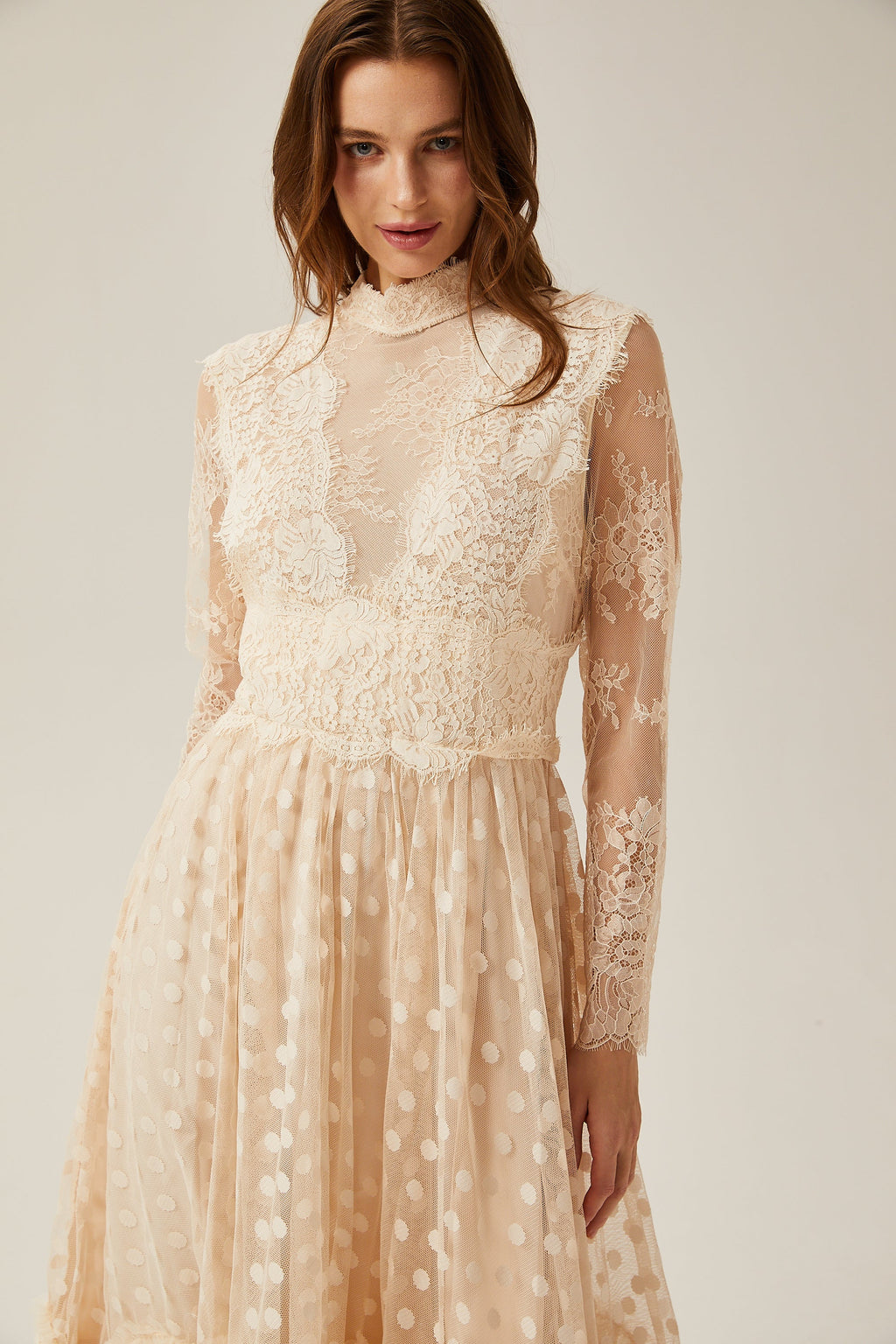 Éliane dantel midi elbise