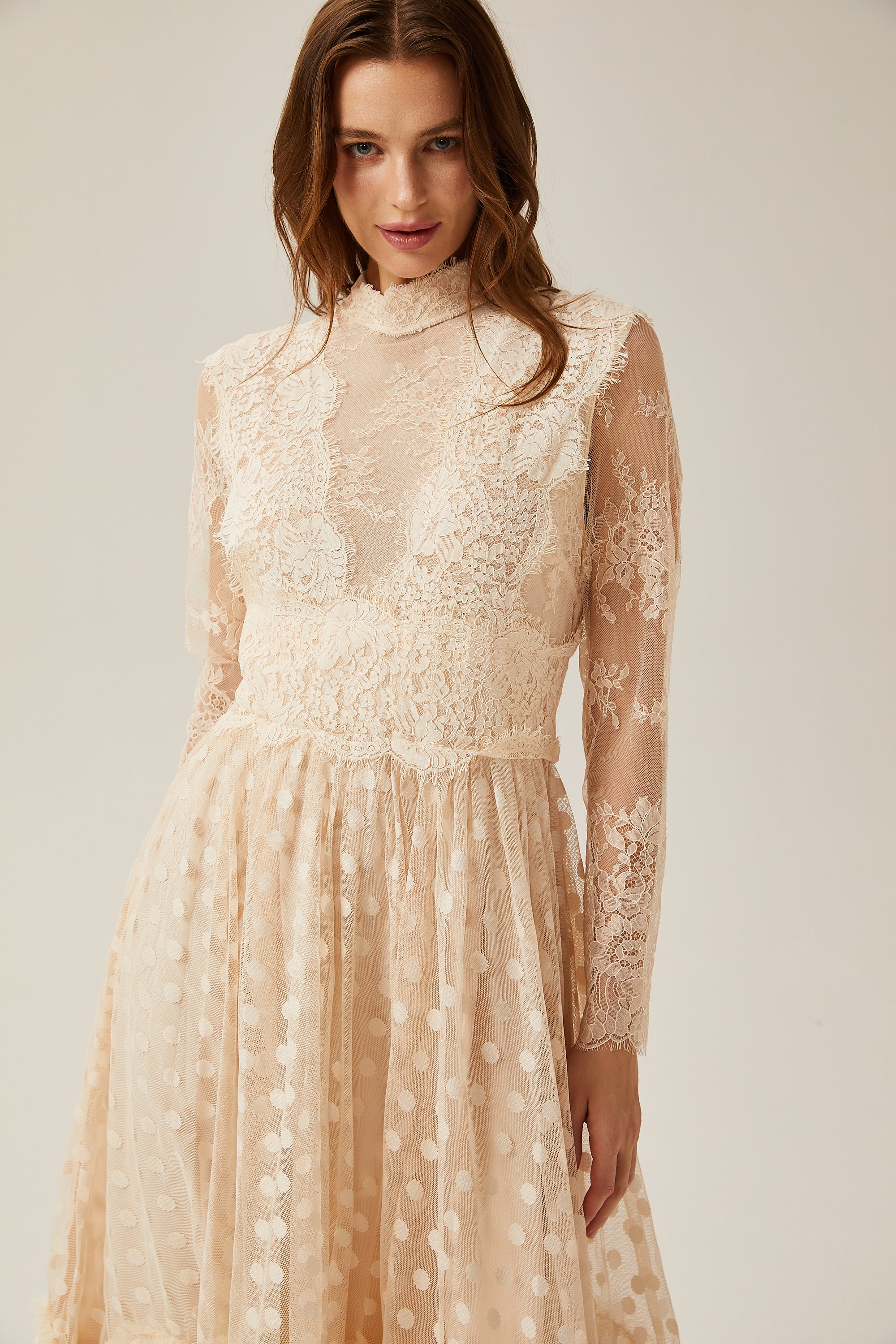 Éliane dantel midi elbise