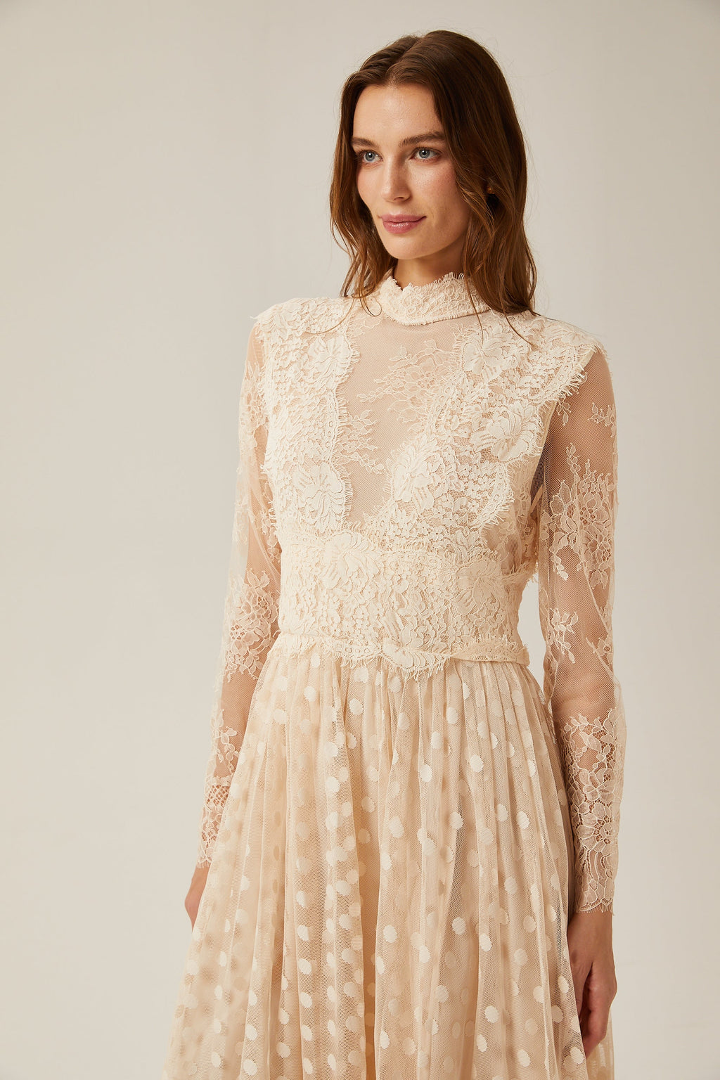 Éliane dantel midi elbise