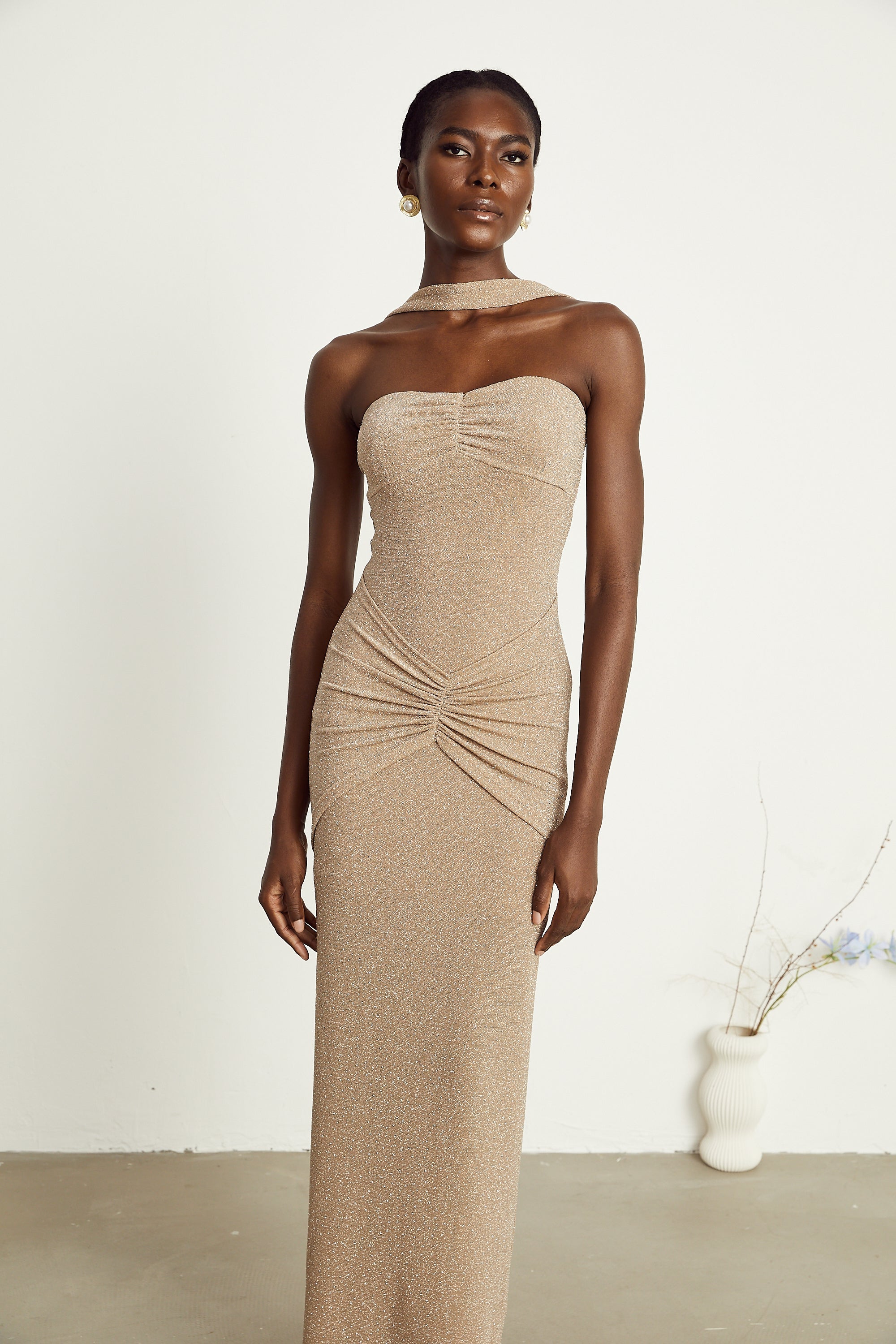 Gabrielle boncuk maksi elbise