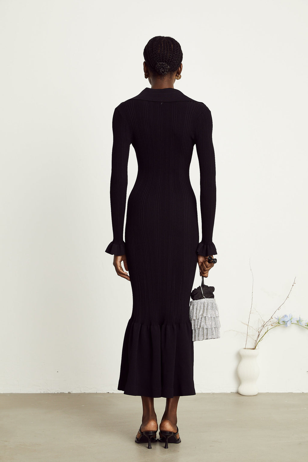 Priscille fırfırlı midi elbise