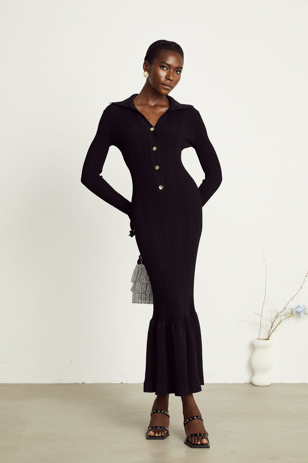 Priscille fırfırlı midi elbise