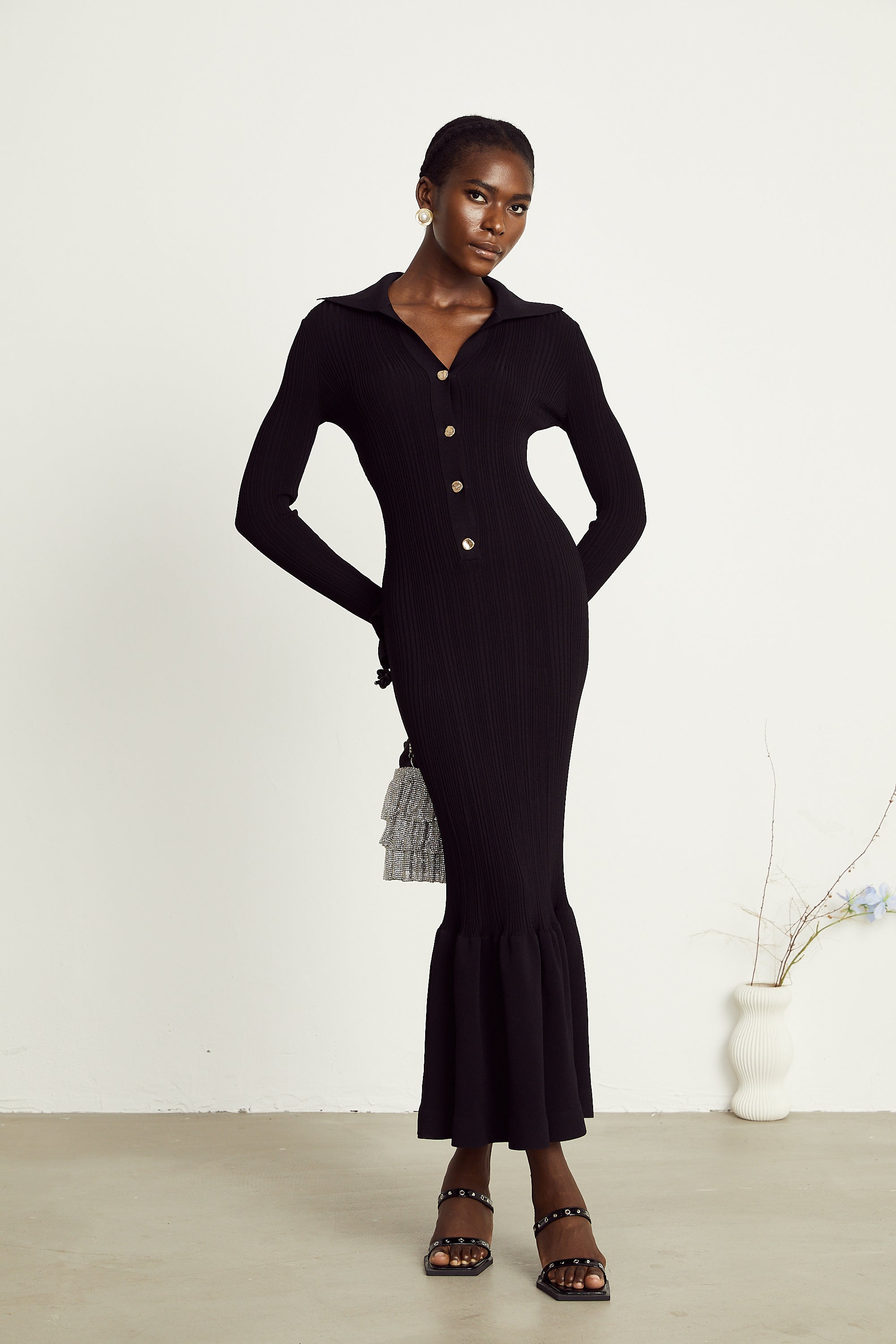 Priscille fırfırlı midi elbise